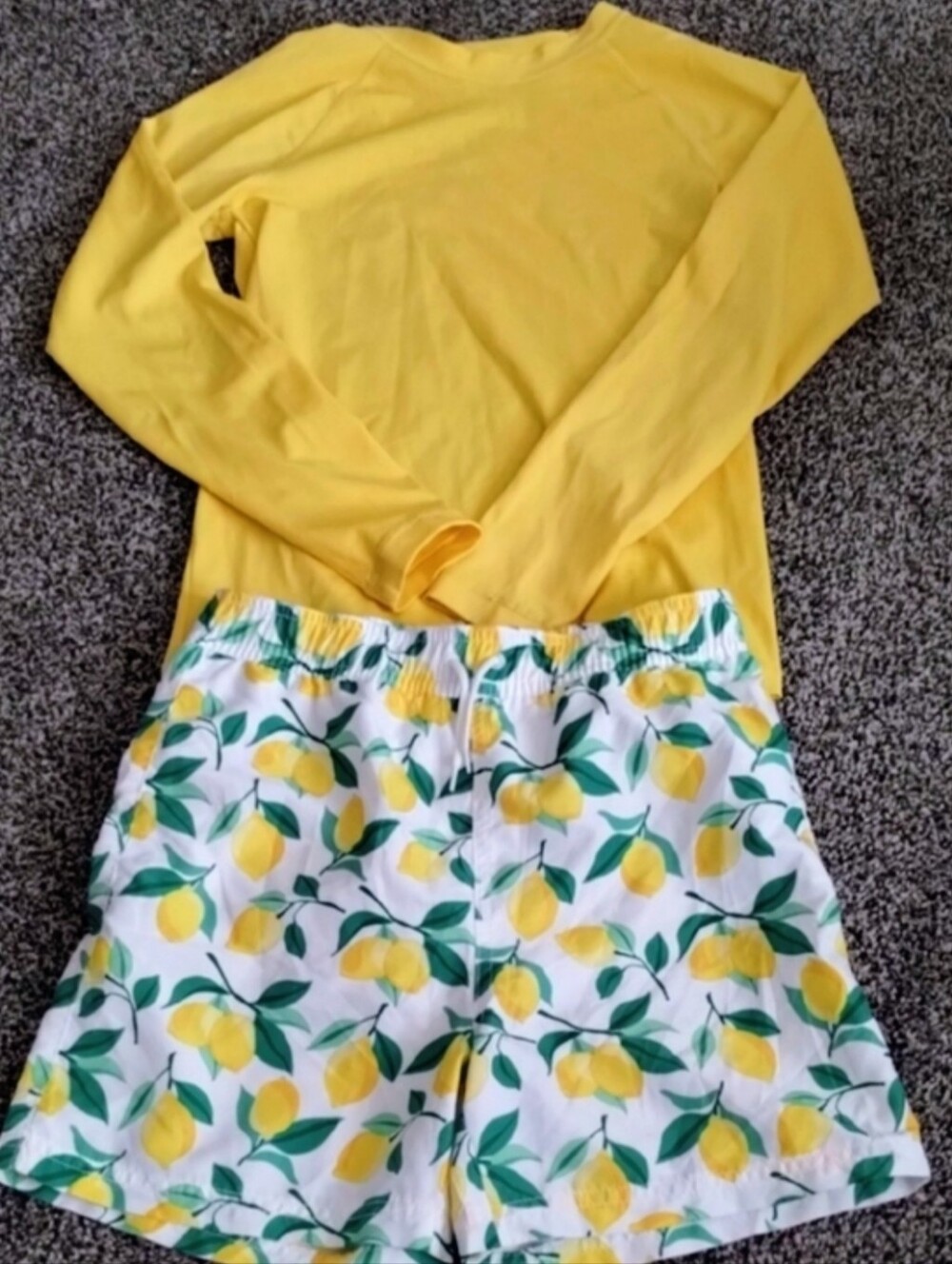 Janie & Jack Lemon 🍋 Swim Trunks & Matching Hanna Andersson Rashguard Size 10